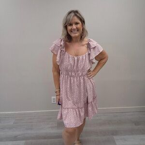 Arula Pink & White Floral Mini Dress - Size 14/16